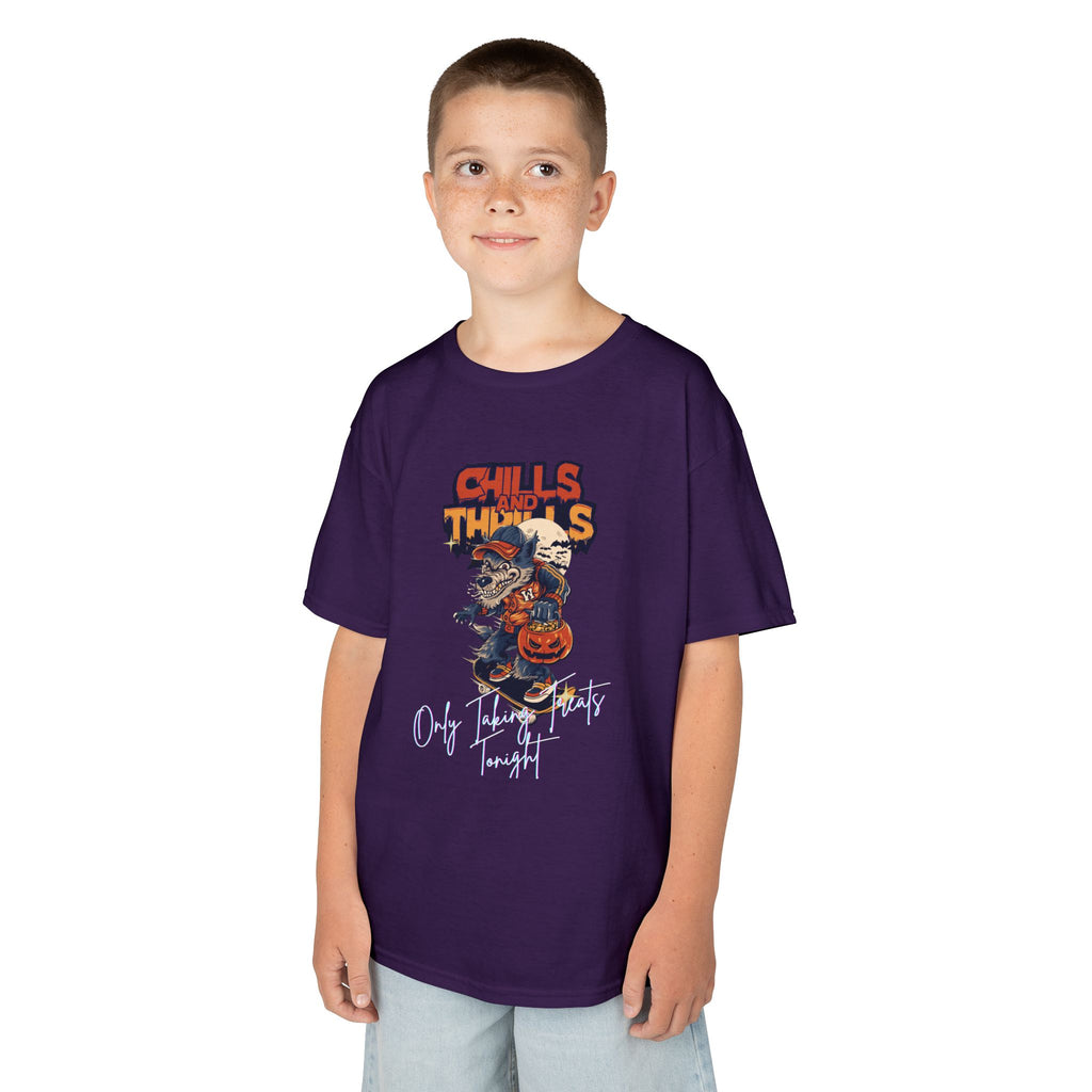 "Only Taking Treats Tonight" Kids Halloween Skateboard Tee, Chills and Thrills  6 colors
