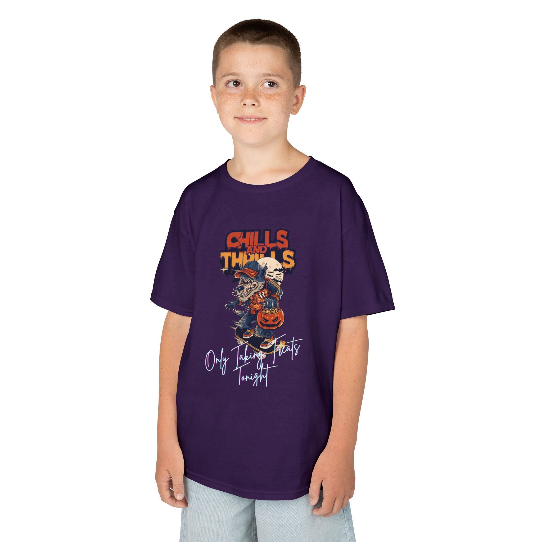 "Only Taking Treats Tonight" Kids Halloween Skateboard Tee, Chills and Thrills  6 colors