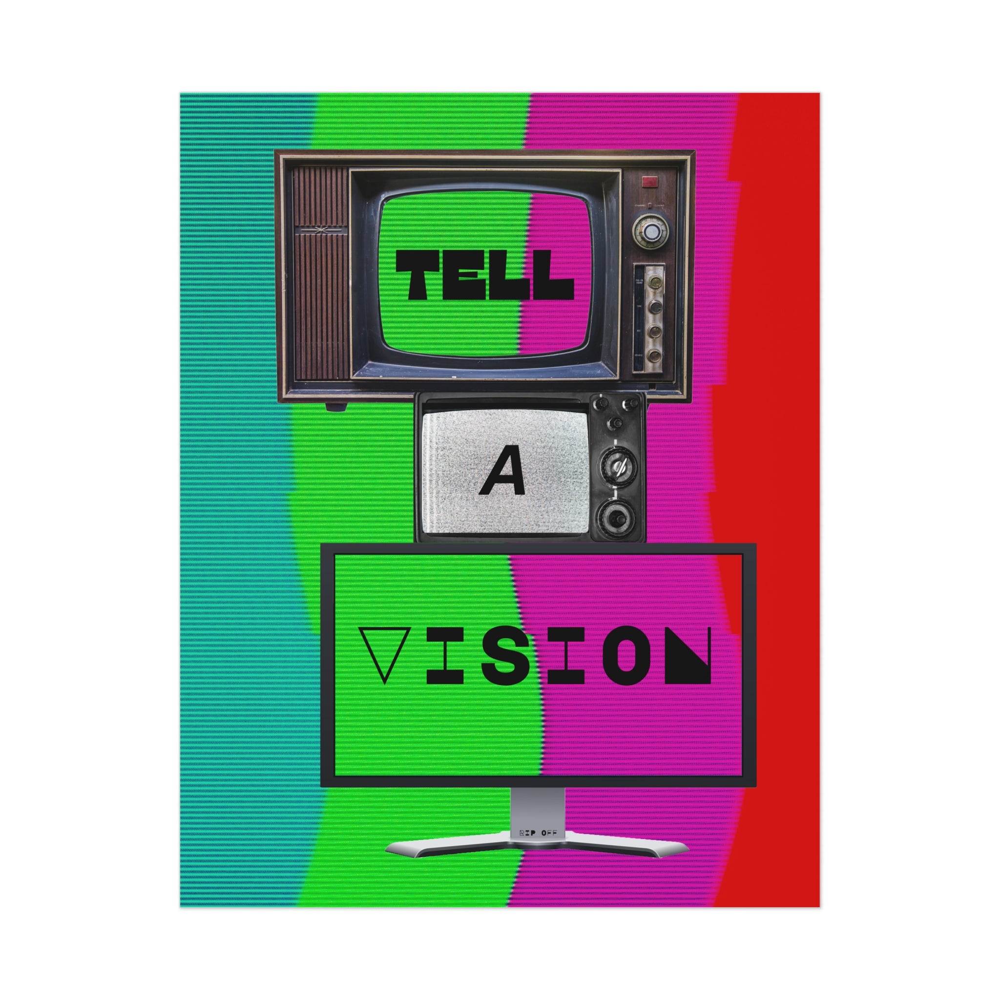 "Tell-A-Vision" Vibrant Wall Art Poster - Retro TV Design, Thought-Full Home Decor
