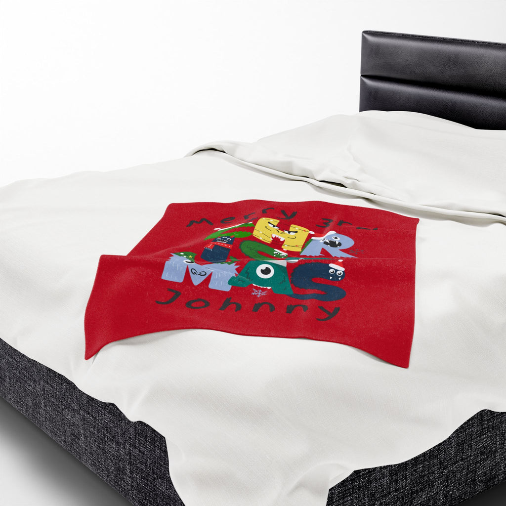 Kids Gift Plush Blanket — Personalized "Merry 3rd Christmas Johnny" Kids Holiday Throw, Velveteen, 2 sizes