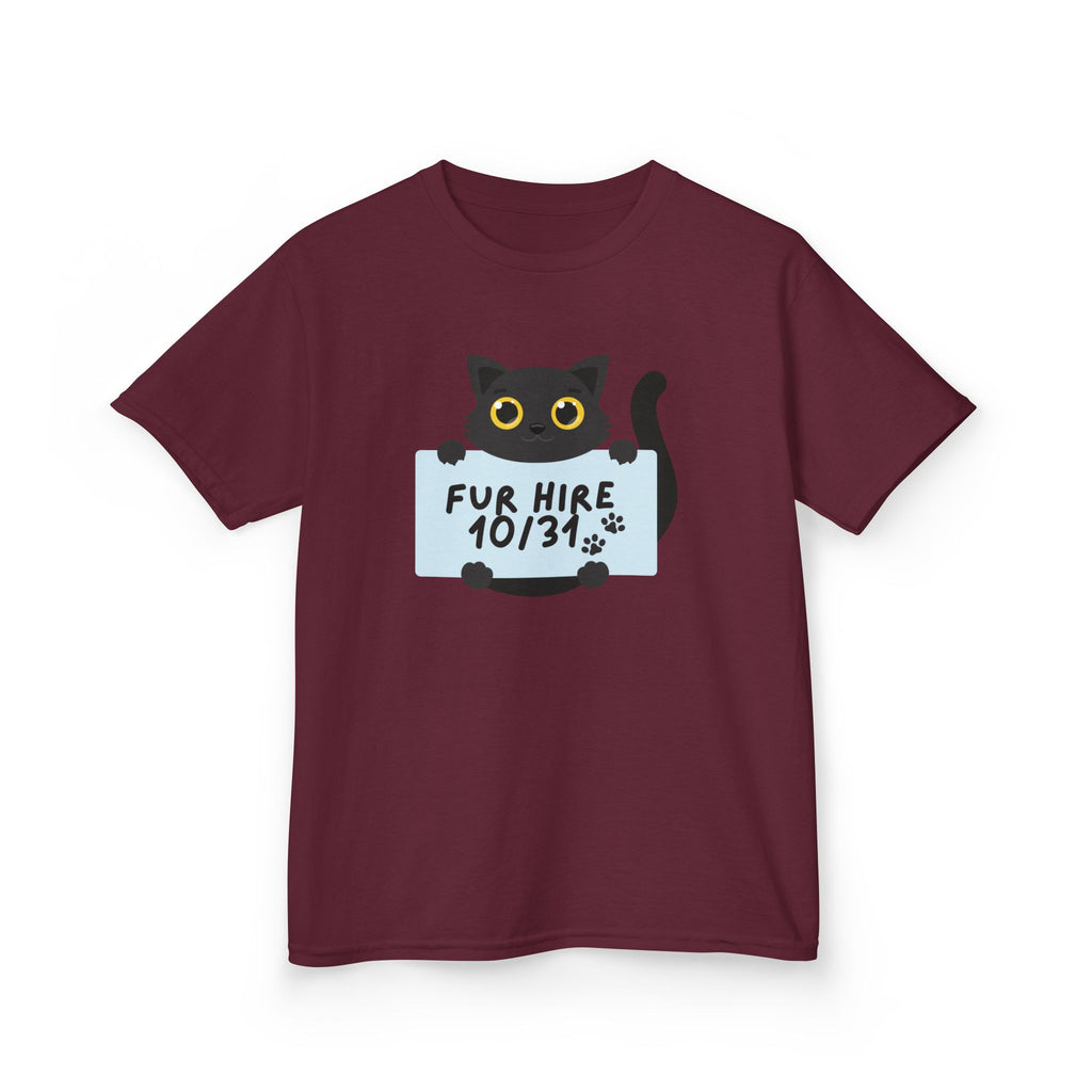 "Fur Hire" Adorable Personalized Halloween Cat Tee for Kids