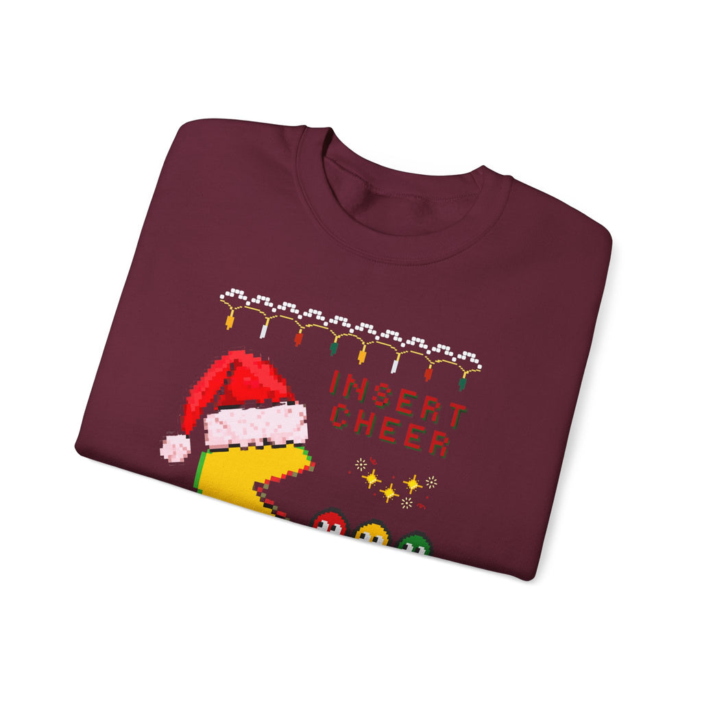 Merry Pac-Man Holiday Sweatshirt — "Insert Cheer" Retro Gamer Christmas Crewneck