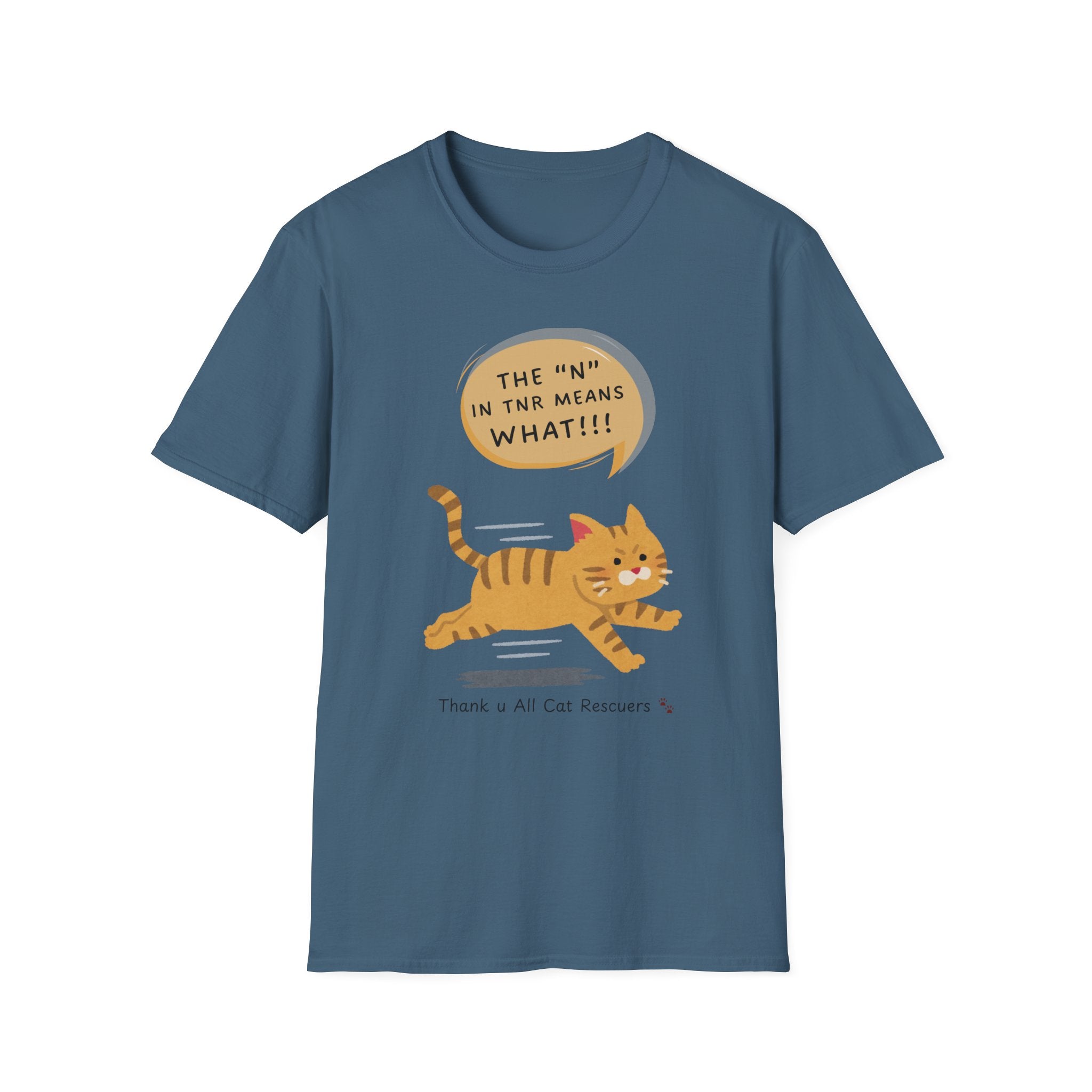 "TNR Means What?"  Unisex Softstyle T-Shirt, Cat Lovers, Supporting Animal Rescue