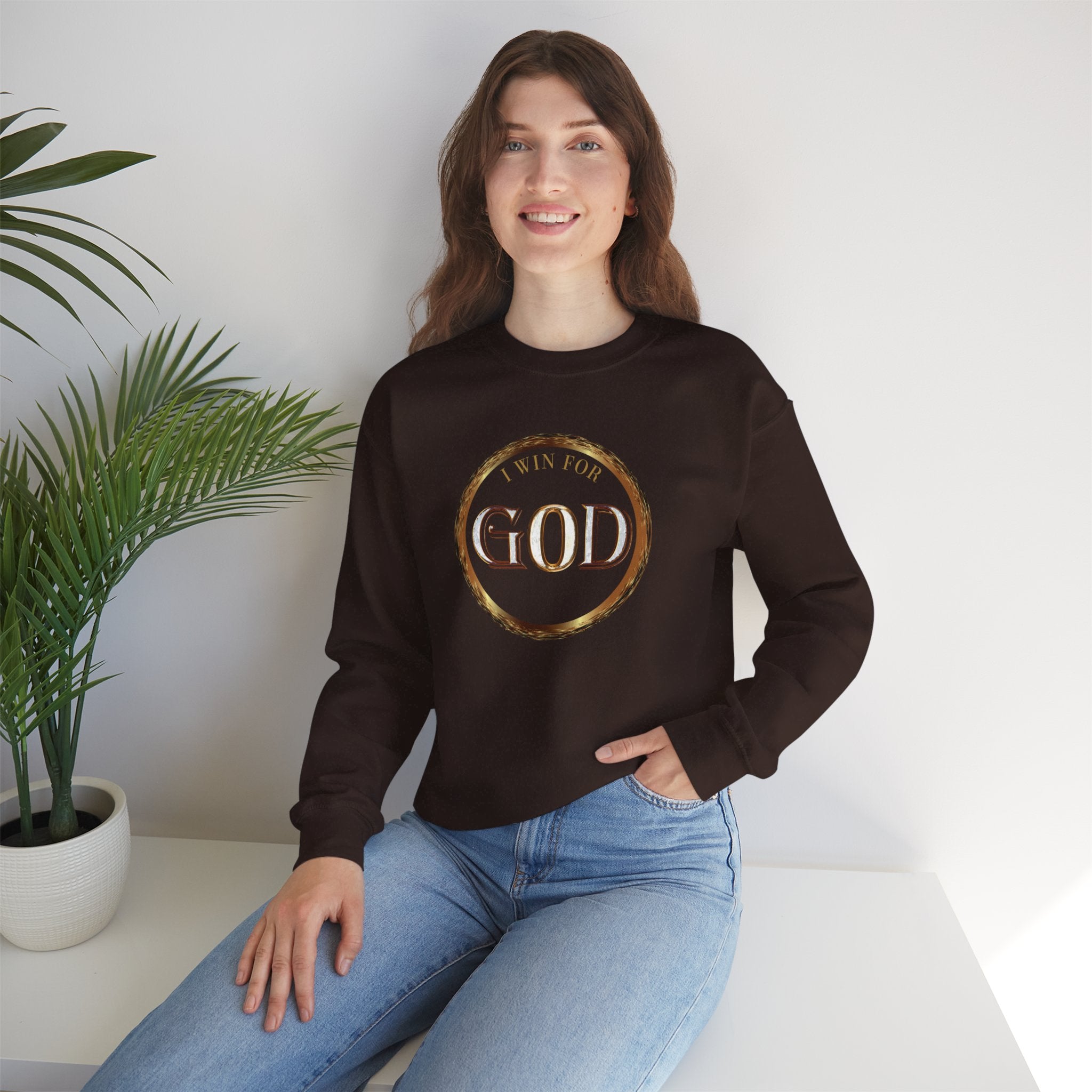 I Win For God Crewneck Sweatshirt — Christian Faith Inspirational Pullover