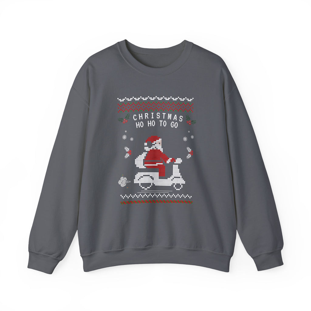 Christmas Ho Ho To Go Sweatshirt — Santa Scooter Holiday Crewneck, holiday ugly christmas sweatshirt, unisex, heavy blend