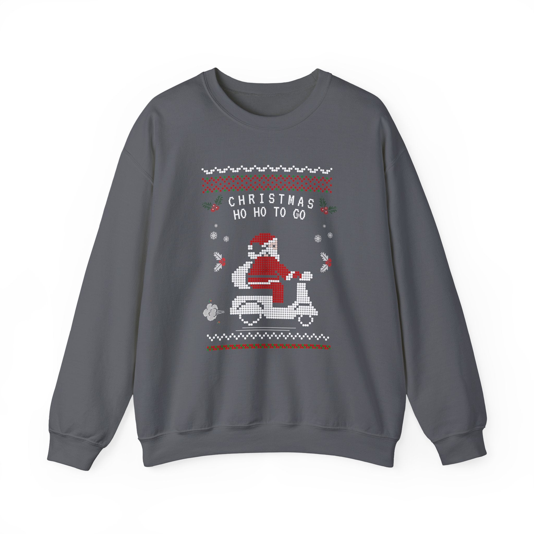 Christmas Ho Ho To Go Sweatshirt — Santa Scooter Holiday Crewneck, holiday ugly christmas sweatshirt, unisex, heavy blend