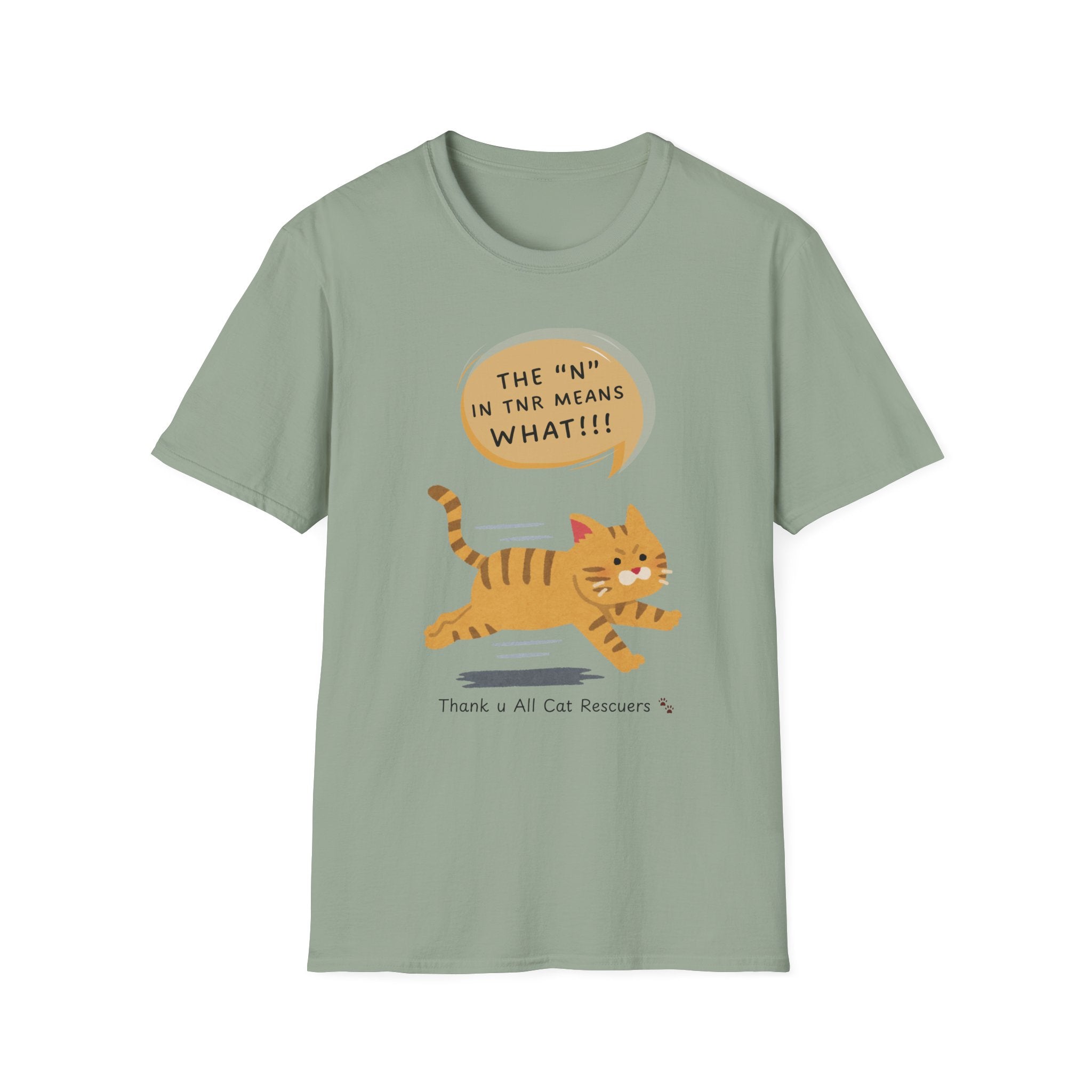 "TNR Means What?"  Unisex Softstyle T-Shirt, Cat Lovers, Supporting Animal Rescue