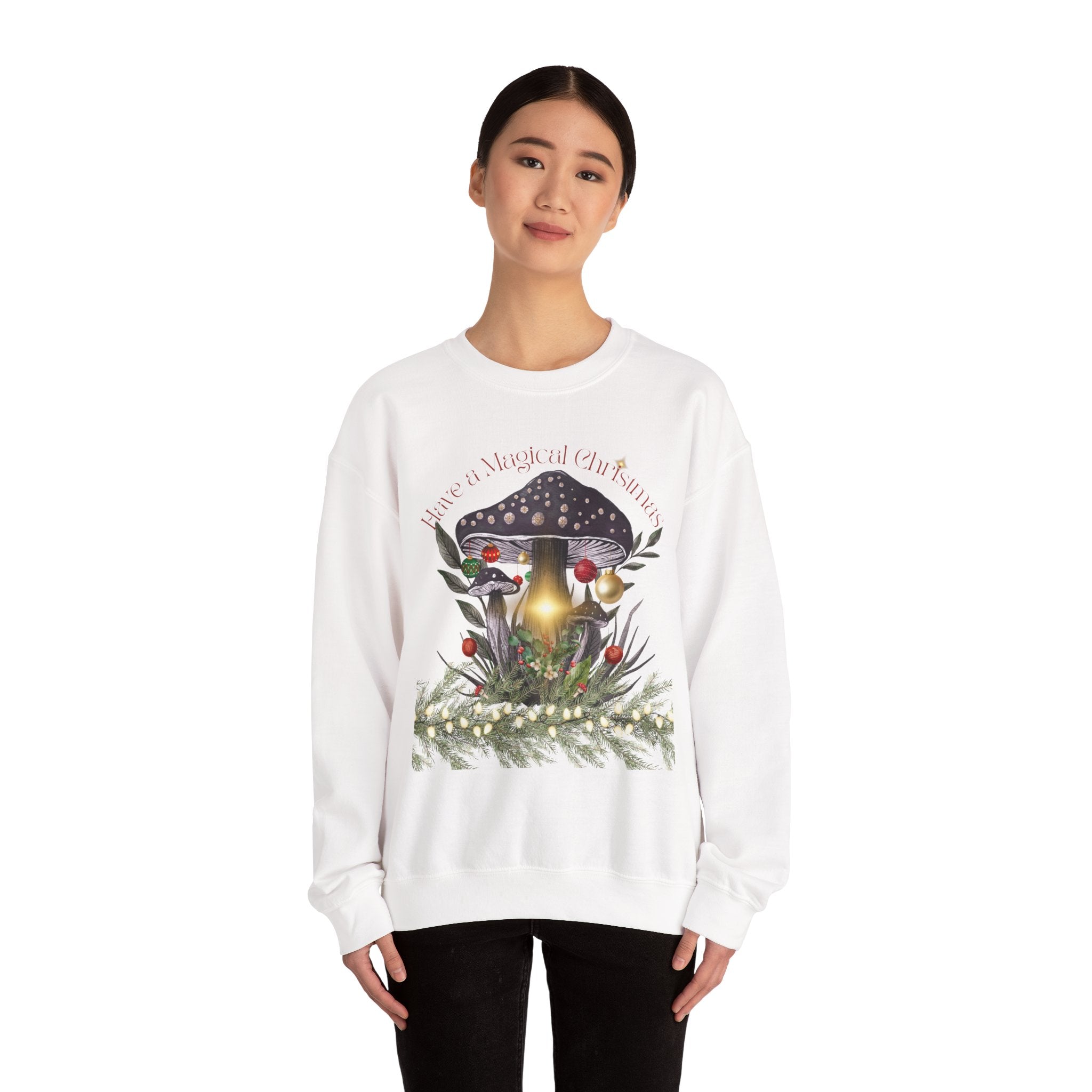 Magic Mushroom Holiday Sweatshirt — "There's a Light in the Center" Cozy, Magic Vintage Mushroom Christmas