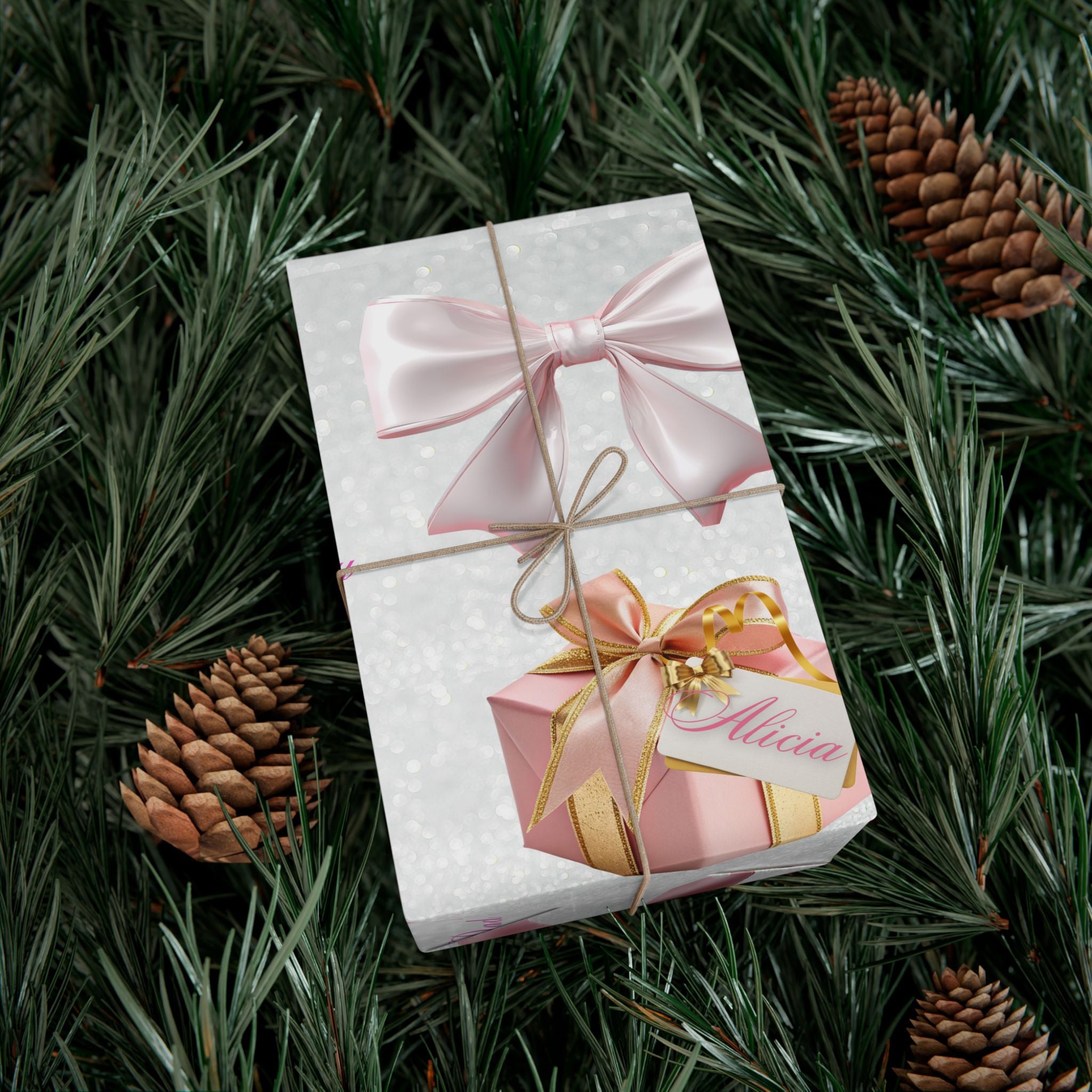 Personalized Christmas Gift Wrap Paper — Pretty Holiday Wrapping Sheets, 3 sizes, Satin Finish