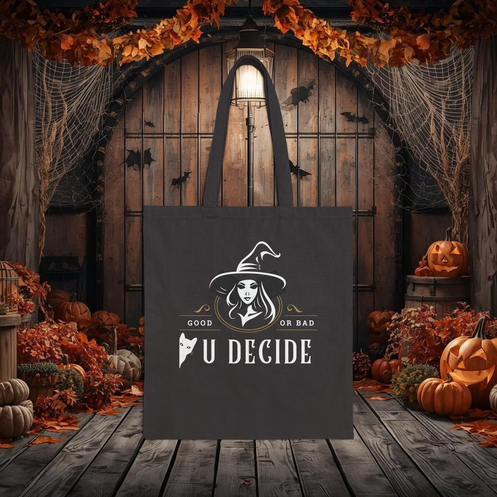 " U Decide" Personalized Halloween Cotton Canvas Tote Bag Black