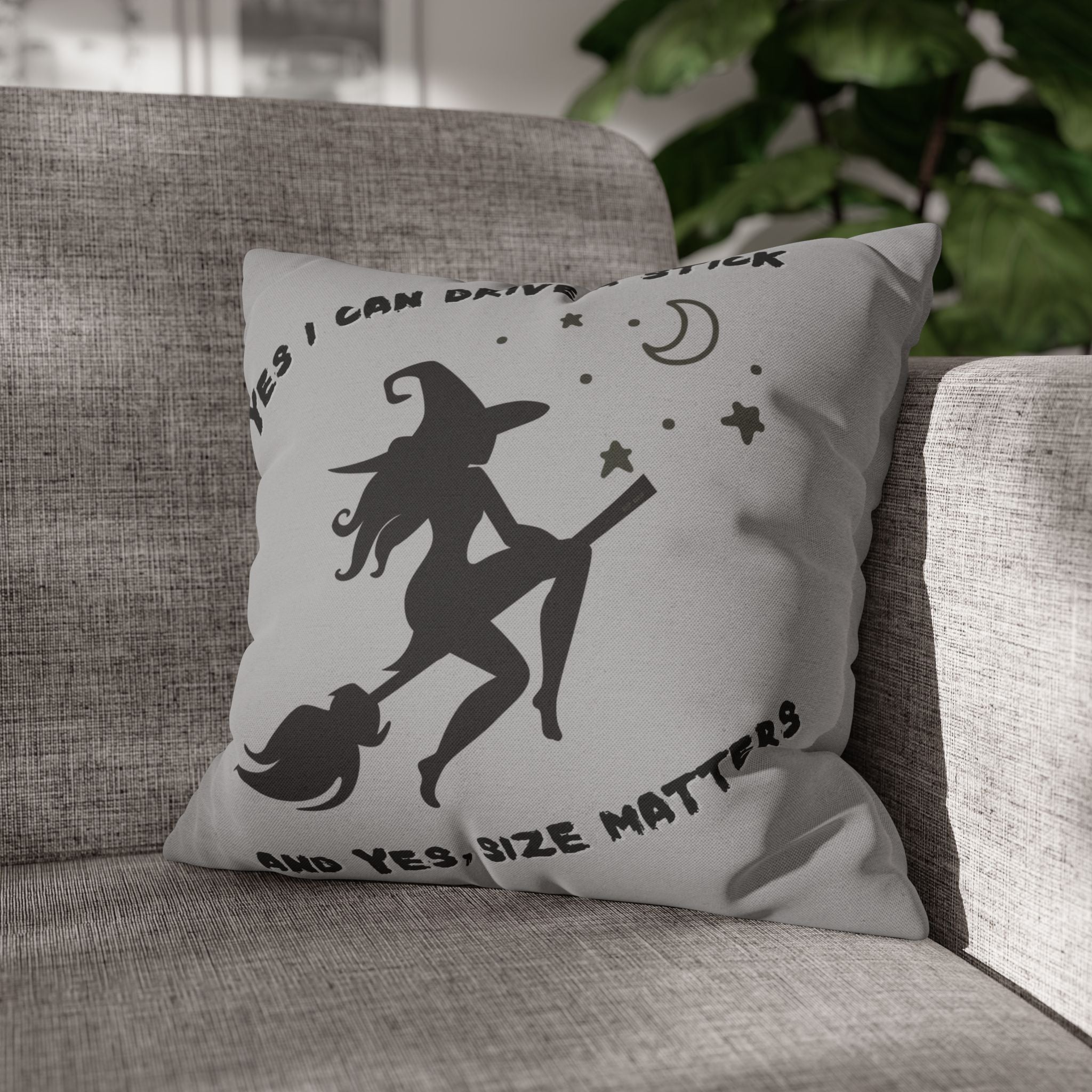 "Yes I drive stick" + "High Heel Witch" - Reversible Halloween Pillow cover, 3 sizes