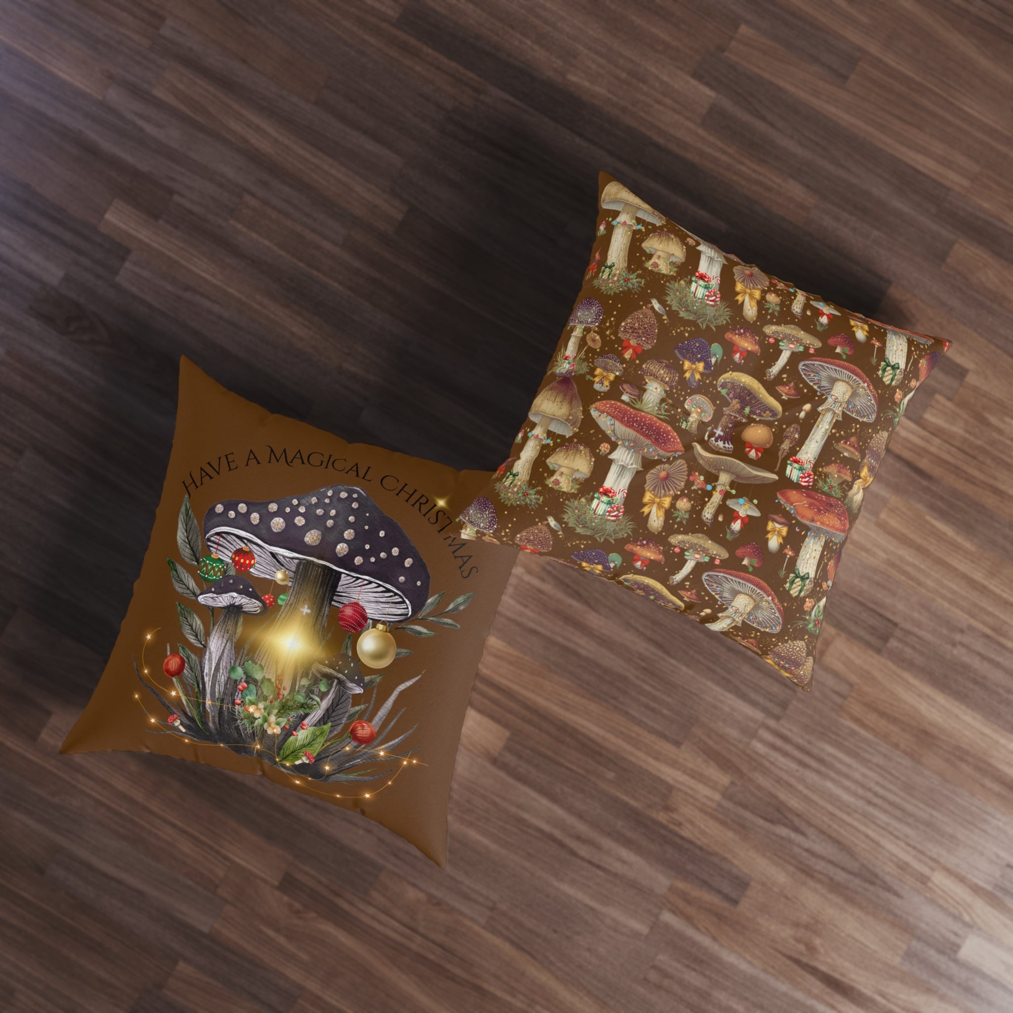 Vintage Christmas Magic Mushroom Tufted Floor Pillow — 30" x 30" Large, double sided, yoga pillow