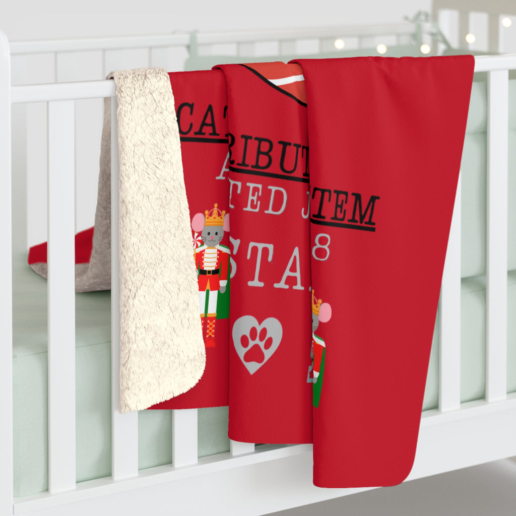 Custom Sherpa Blanket — 'C.D.S. Cat Distribution System' Christmas Stocking Design, Personalized Pet Holiday Throw, 2 sizes