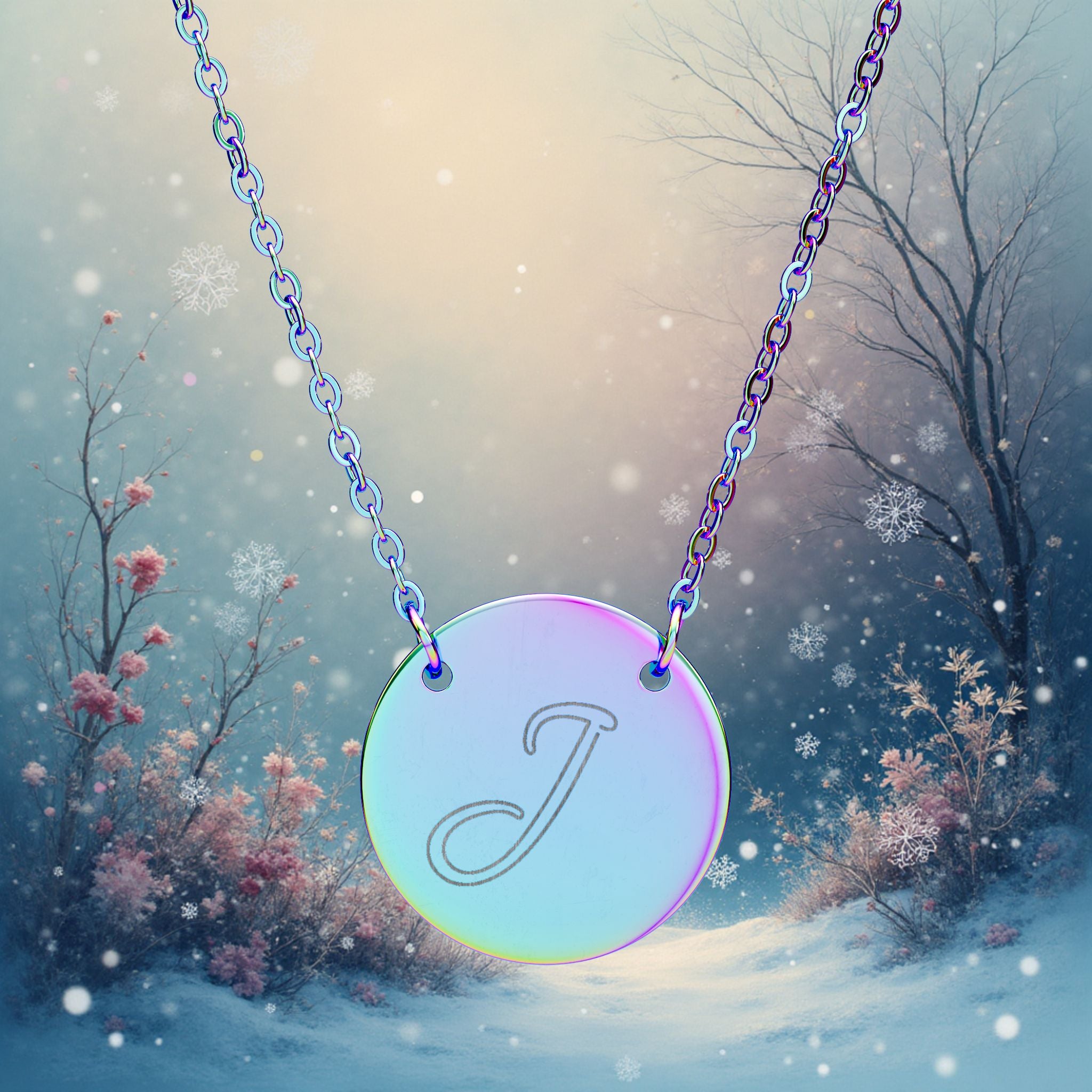 Engraved Circle Necklace — , Custom Initials,/Name/ Cross or Astrology zodiac signs, 18 k gold pvd, 18k rose gold pvd,