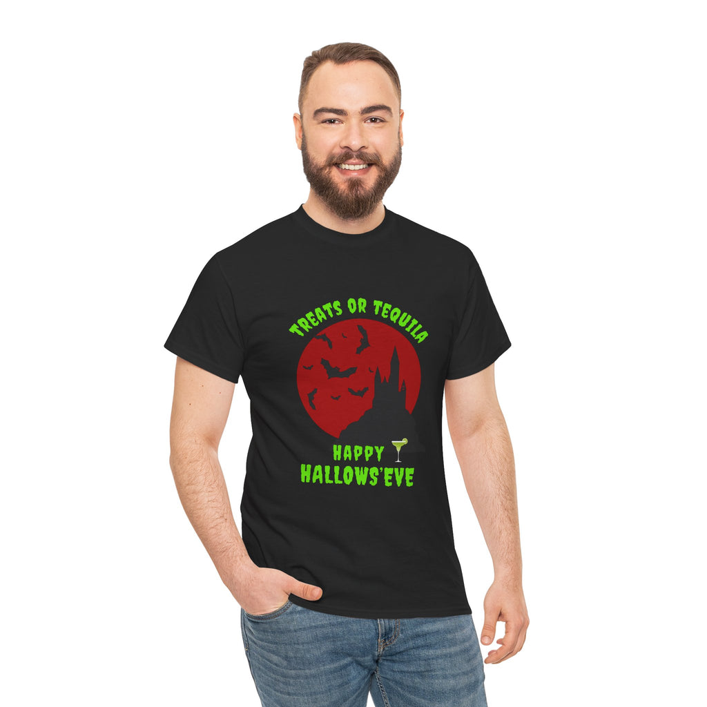"Treats or Tequila" Halloween Unisex T'shirt,  Fun Drinks Halloween Party Wear