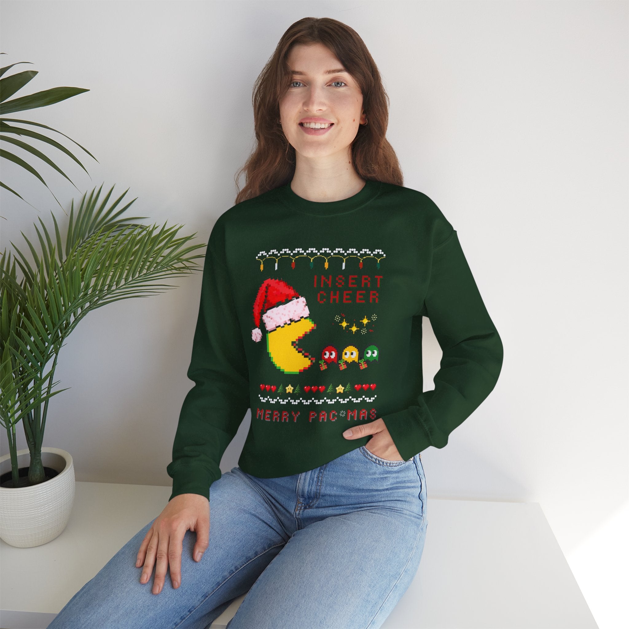 Merry Pac-Man Holiday Sweatshirt — "Insert Cheer" Retro Gamer Christmas Crewneck