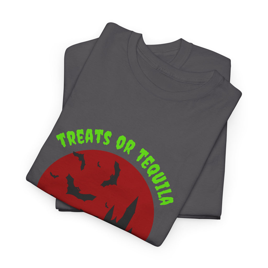 "Treats or Tequila" Halloween Unisex T'shirt,  Fun Drinks Halloween Party Wear
