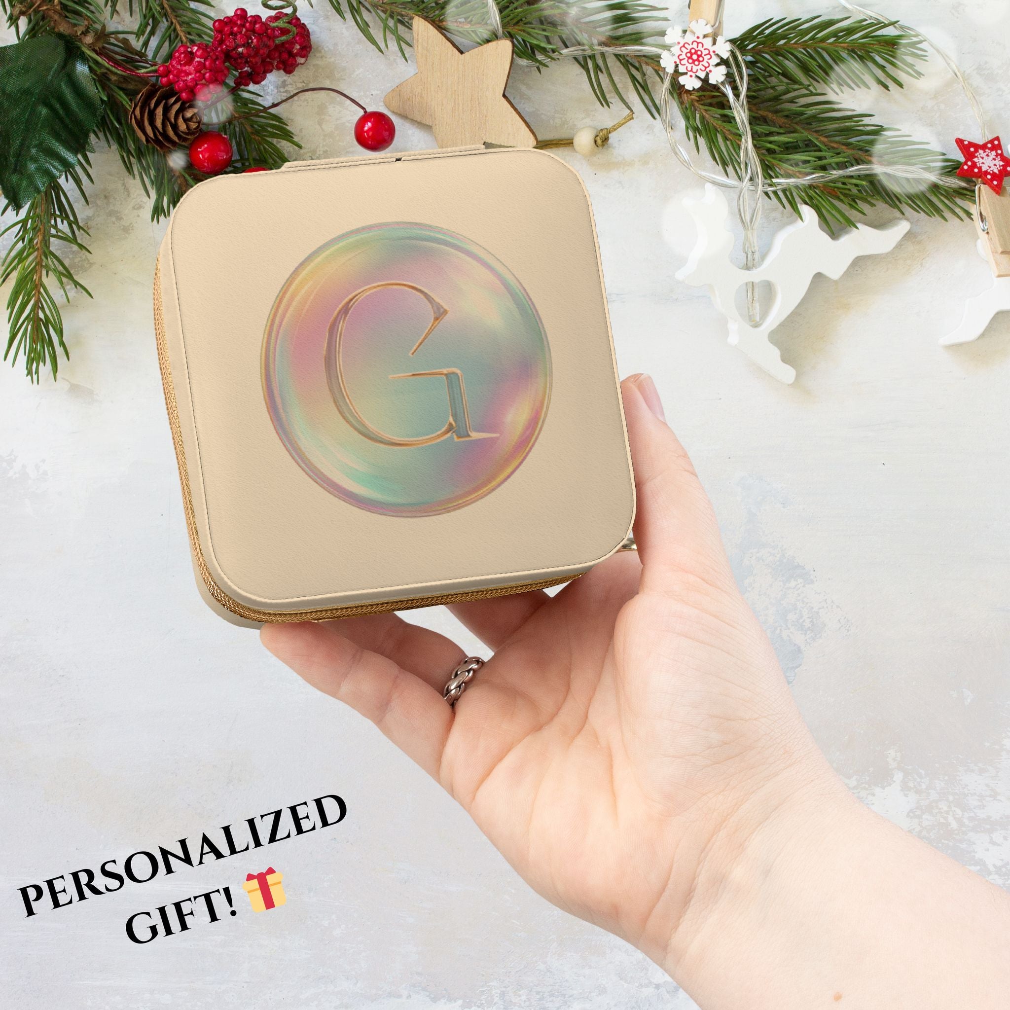 Personalized Monogram Travel Jewelry Case — Compact Organizer with Ring & Earring Compartments, Perfect Gift