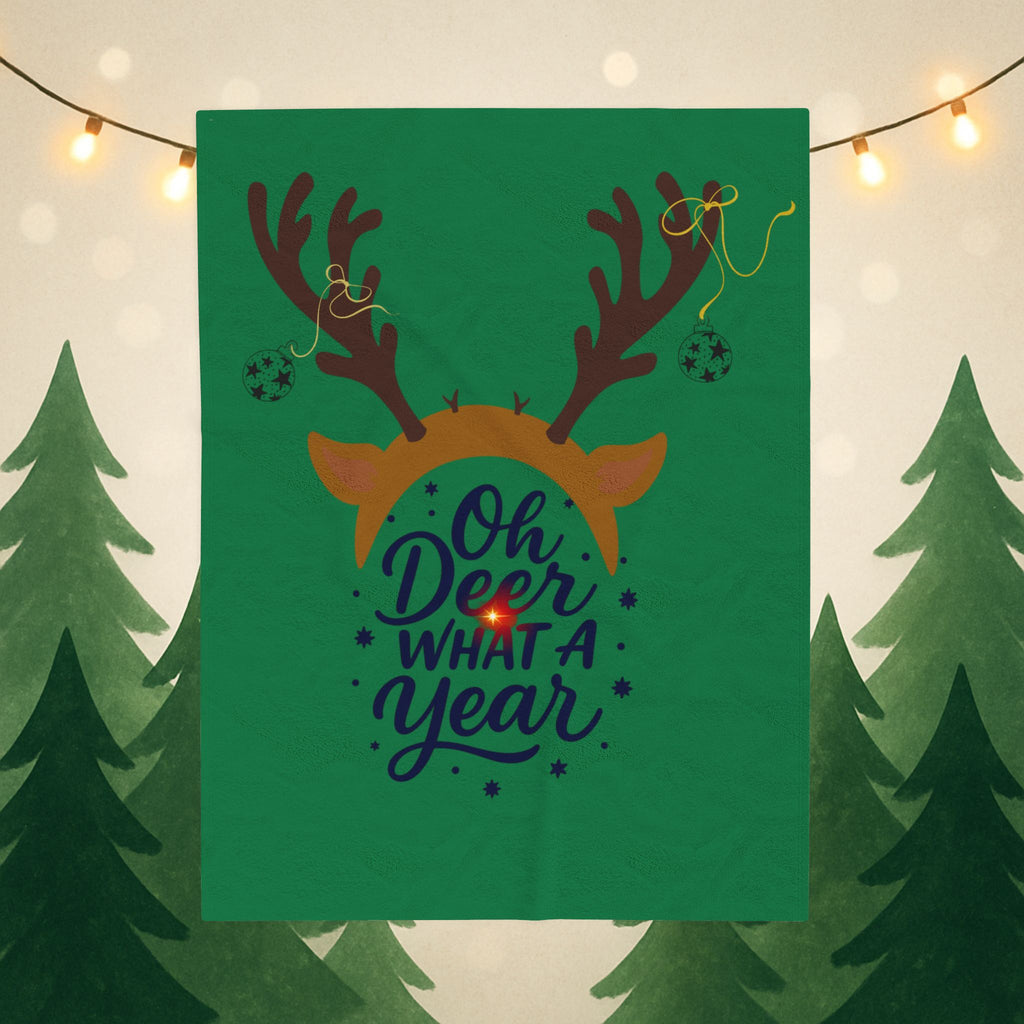 Oh Deer What a Year Holiday Plush Blanket- Fun Holiday Reindeer Motif, Supporting Feeding America