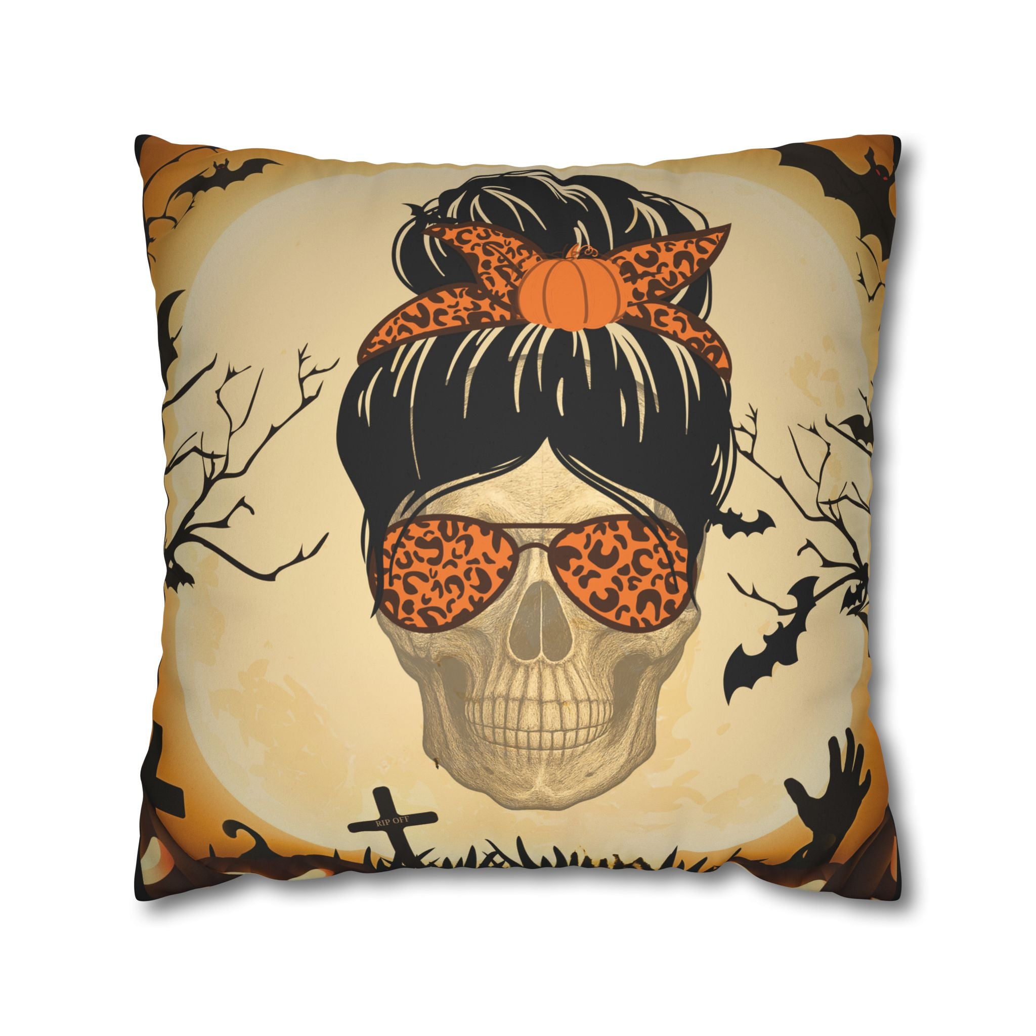"Mumster" Halloween Skull Pillowcase, Faux Suede Decorative Cushion Cover, Personalized