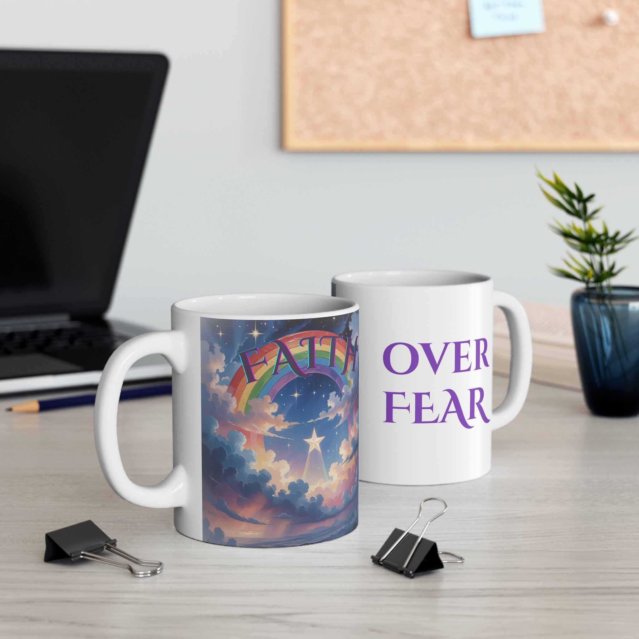 Faith Over Fear Ceramic Mug — 11oz Spiritual Coffee Cup (50% Profits to Mental Health)