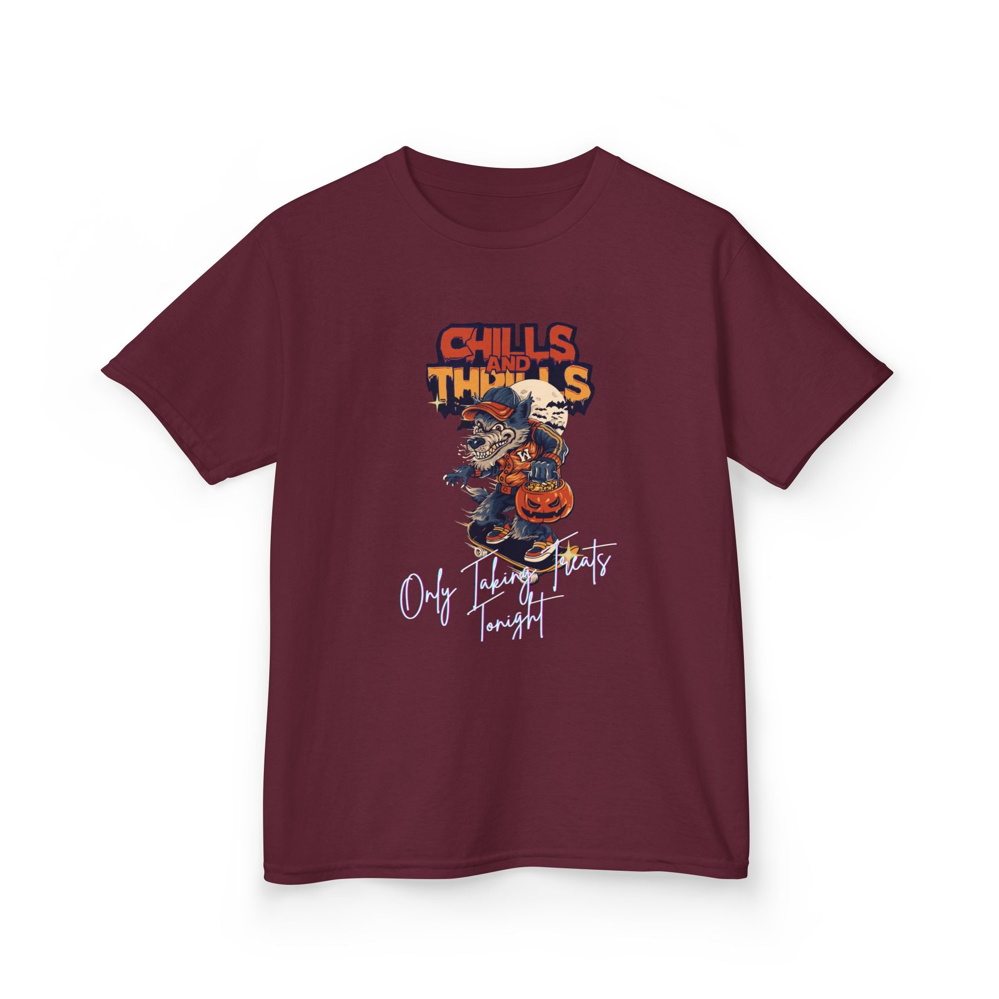 "Only Taking Treats Tonight" Kids Halloween Skateboard Tee, Chills and Thrills  6 colors