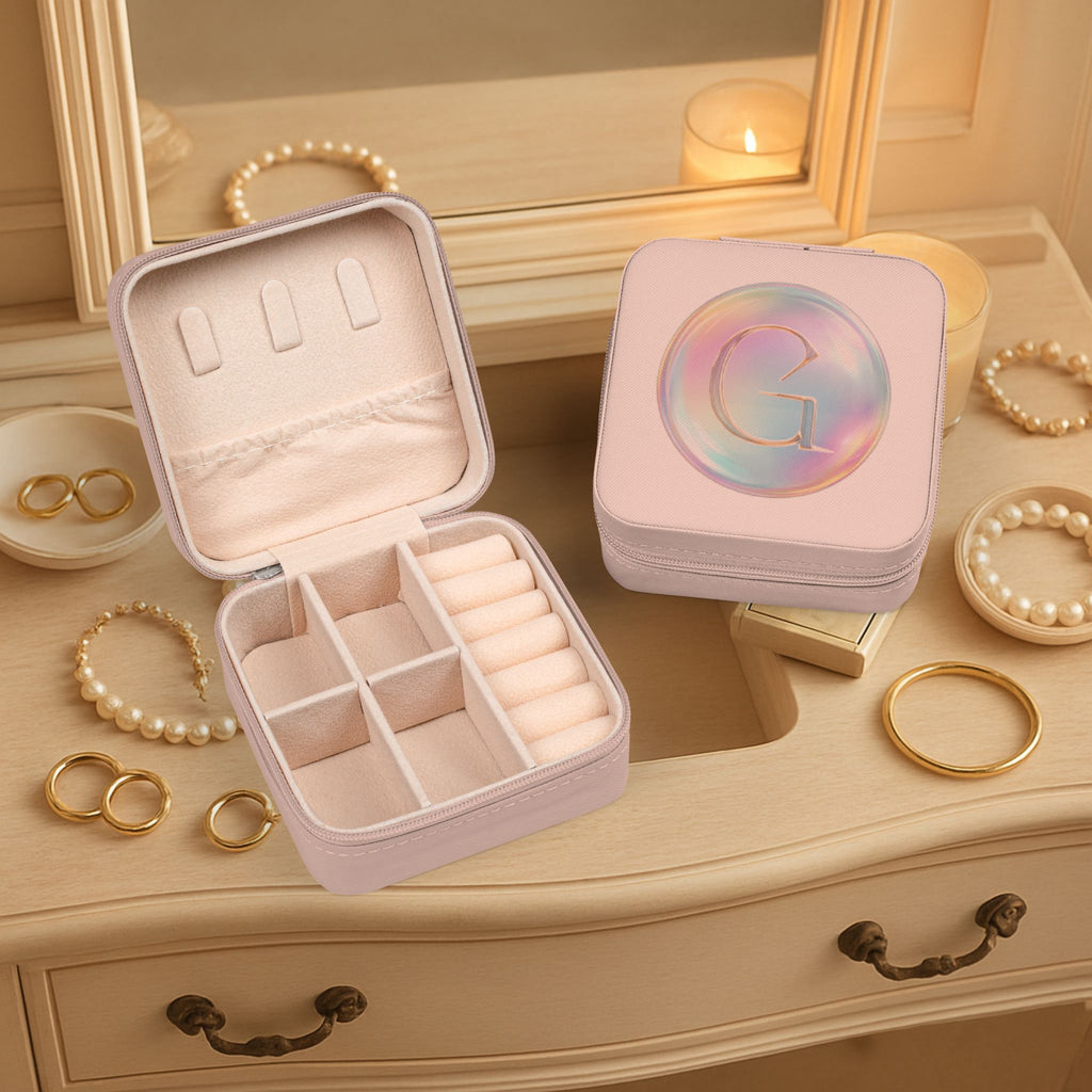 Personalized Monogram Travel Jewelry Case — Compact Organizer with Ring & Earring Compartments, Perfect Gift