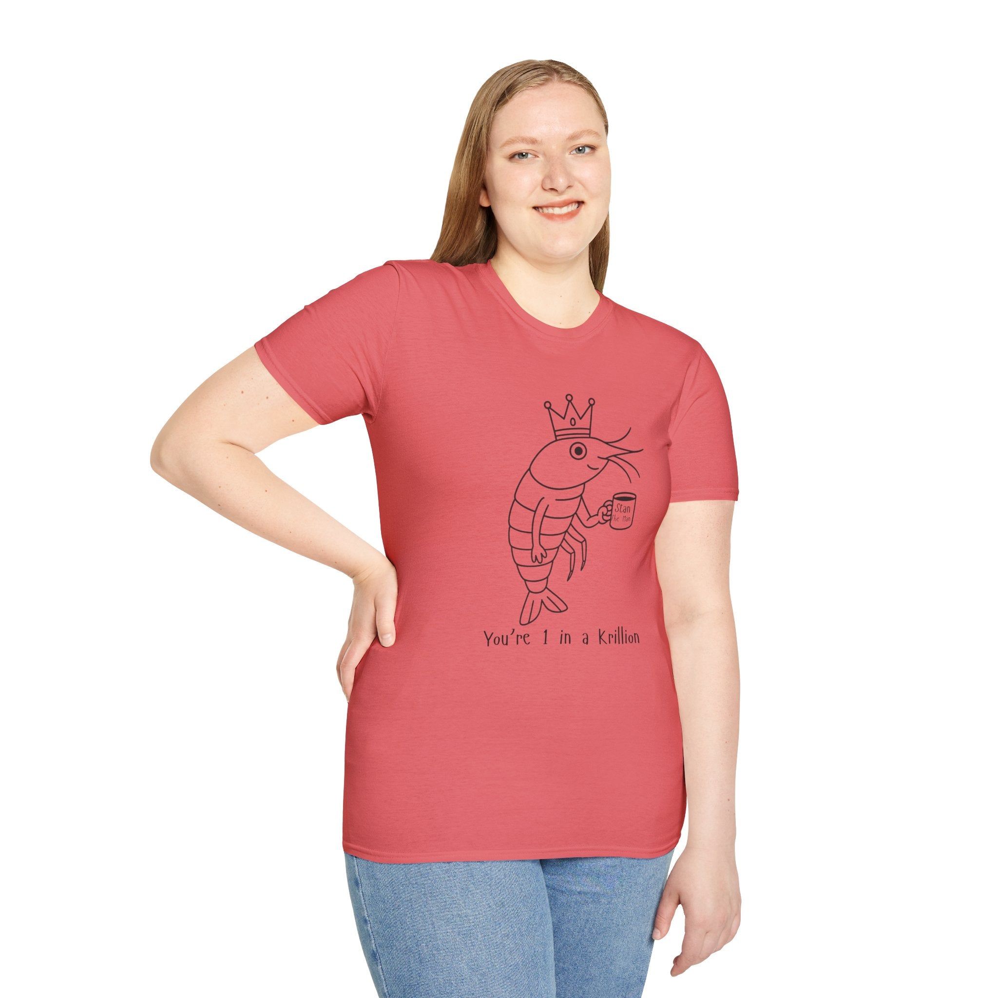 Funny Shrimp King T-Shirt, Unisex Softstyle Tee, Seafood Lover Gift, Quirky Beachwear, Humorous Summer Apparel