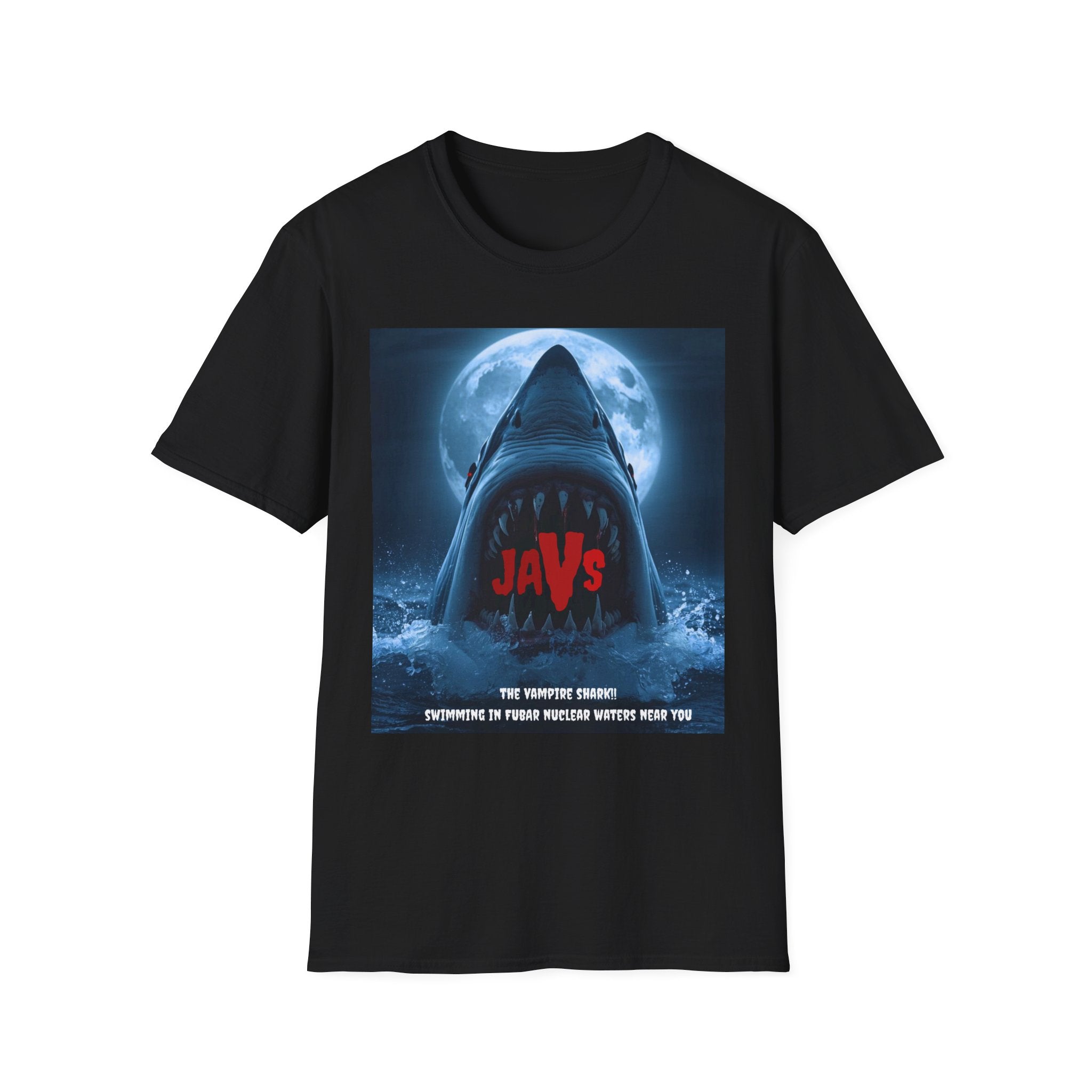 "Javs the Fubar Vampire"  Inspired Unisex Softstyle T-Shirt | Shark Fan Tee, Movie Night Shirt, Gift for Horror Lovers, Summer Casual Wear, Ocean Themed Apparel