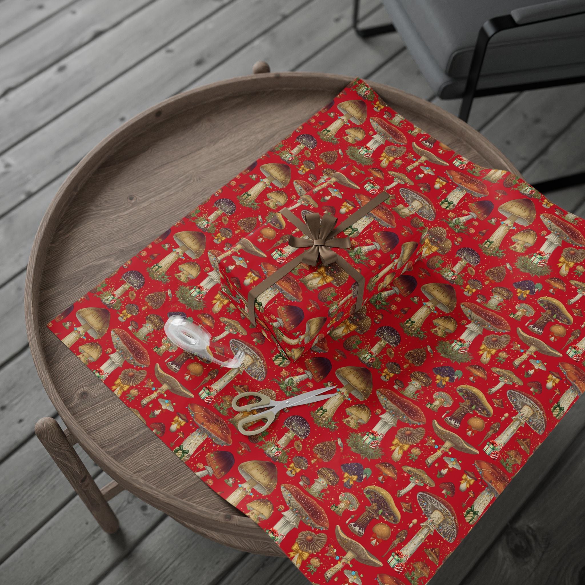 Christmas Magic Mushroom Wrapping Paper Roll — Red Holiday Gift Wrap, Unique gift wrapping