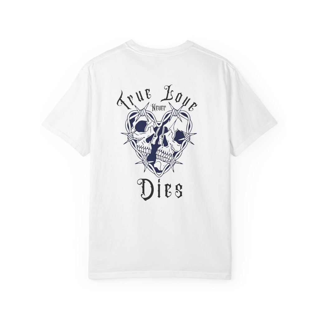 " True Love Never Dies" Halloween Personalized Skull Graphic Tee, Fun Gift for Him or Her