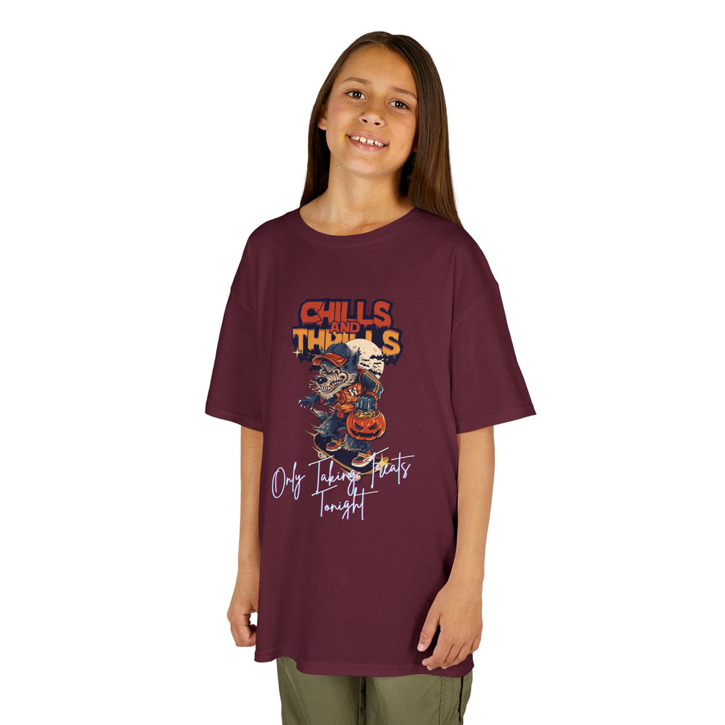 "Only Taking Treats Tonight" Kids Halloween Skateboard Tee, Chills and Thrills  6 colors