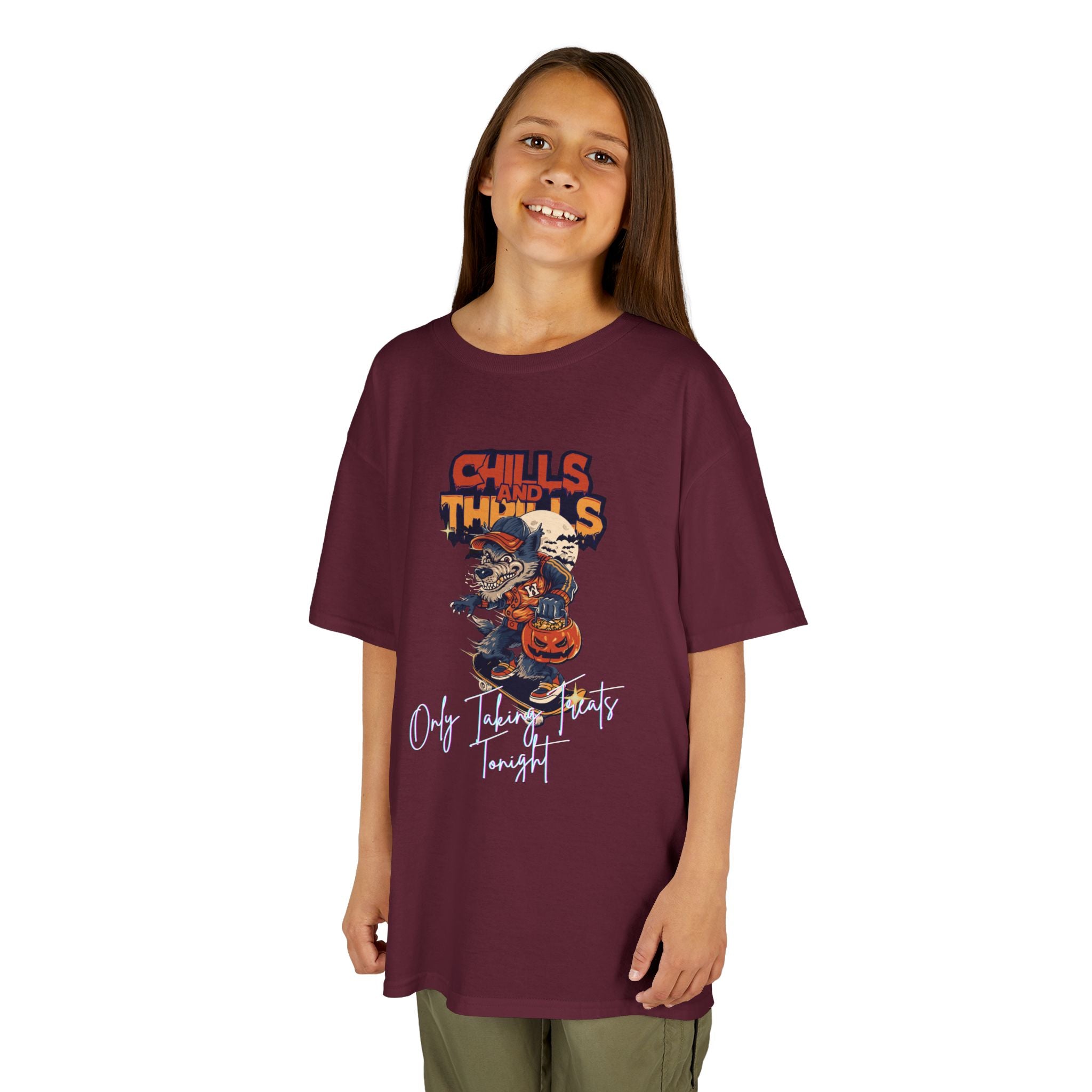 "Only Taking Treats Tonight" Kids Halloween Skateboard Tee, Chills and Thrills  6 colors