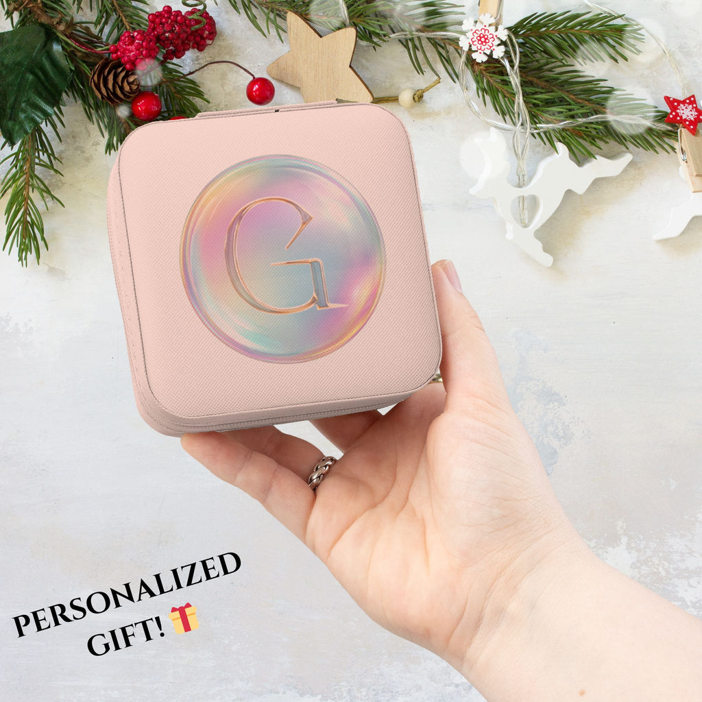 Personalized Monogram Travel Jewelry Case — Compact Organizer with Ring & Earring Compartments, Perfect Gift