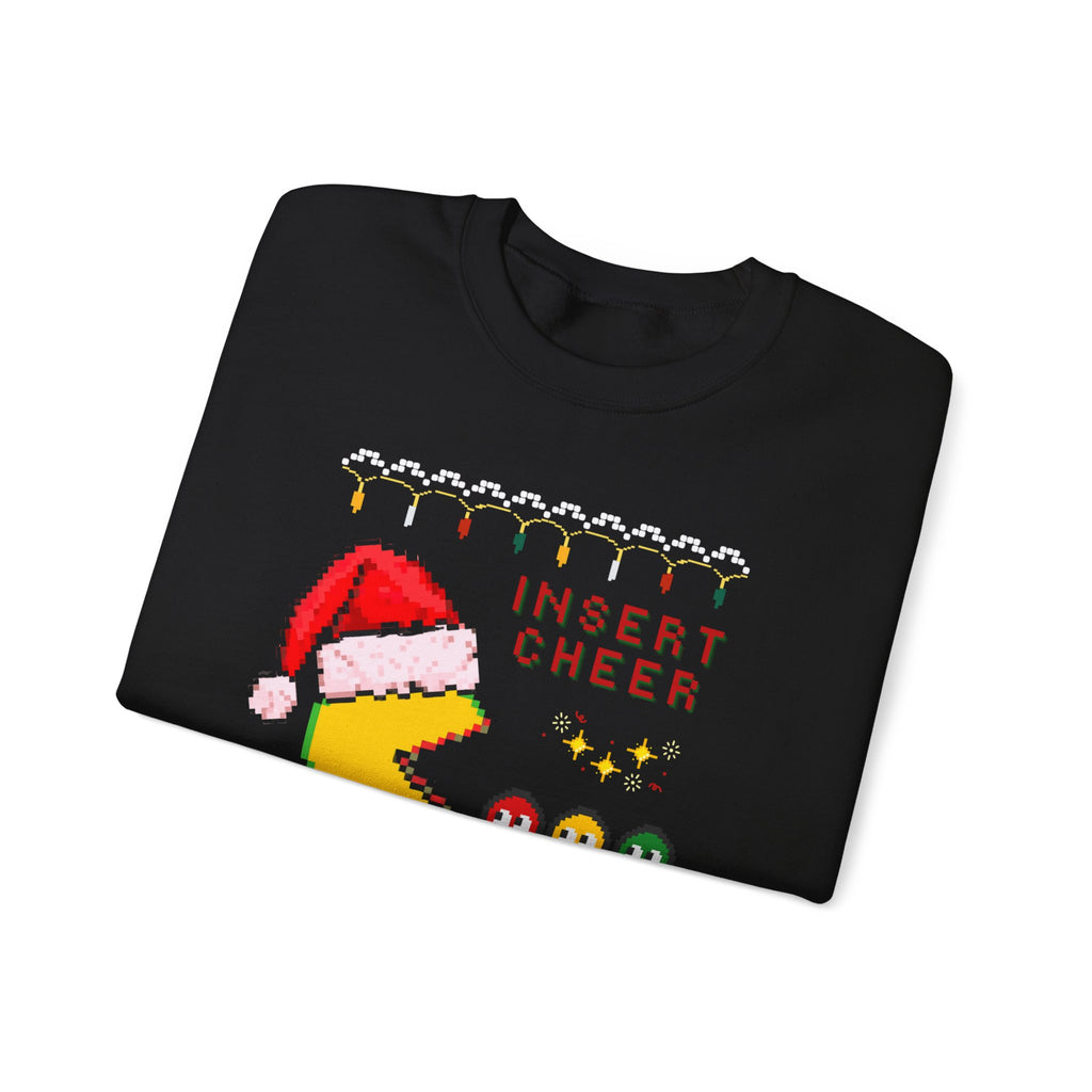 Merry Pac-Man Holiday Sweatshirt — "Insert Cheer" Retro Gamer Christmas Crewneck
